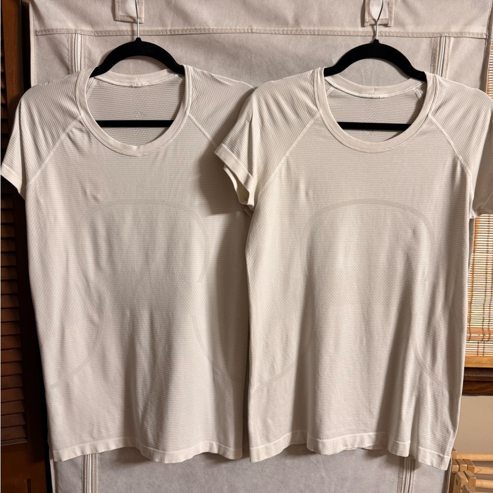 Two Lululemon Swiftly Short Sleeve Waist Length Shirts Size 10
